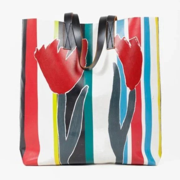 Marni Fosteriana Striped Floral PVC Shopper Tote - Picture 3 of 10